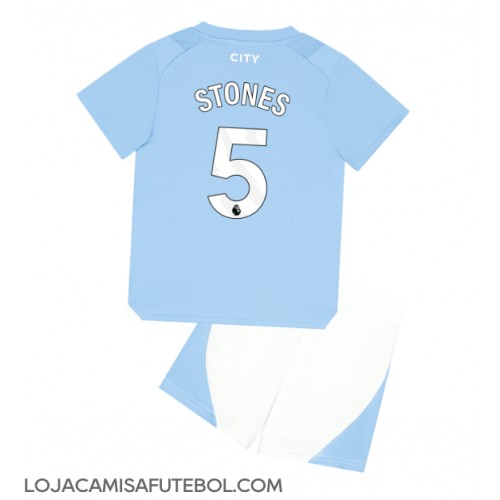 Camisa de Futebol Manchester City John Stones #5 Equipamento Principal Infantil 2023-24 Manga Curta (+ Calças curtas)